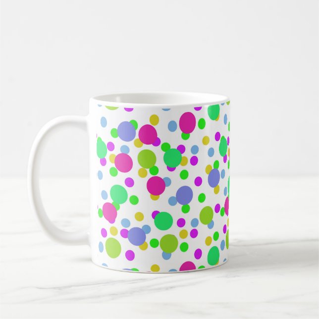 Seamless abstract circles fun confetti dots bright coffee mug (Left)