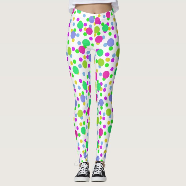Seamless abstract circles fun confetti dots bright leggings (Front)