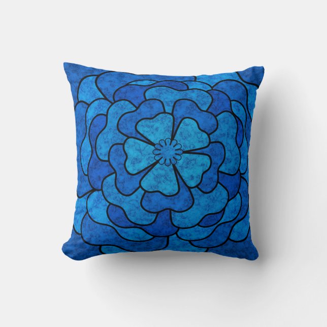 Seamless abstract floral flowers black blue colour cushion (Front)