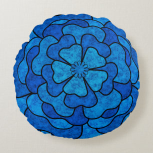Seamless abstract floral flowers black blue colour round cushion