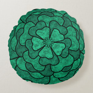 Seamless abstract floral flowers black green colou round cushion