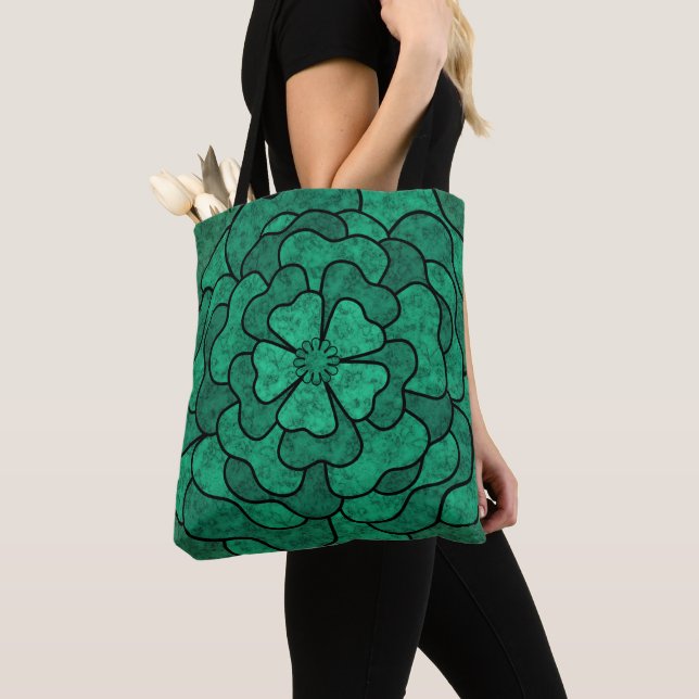 Seamless abstract floral flowers black green colou tote bag (Close Up)
