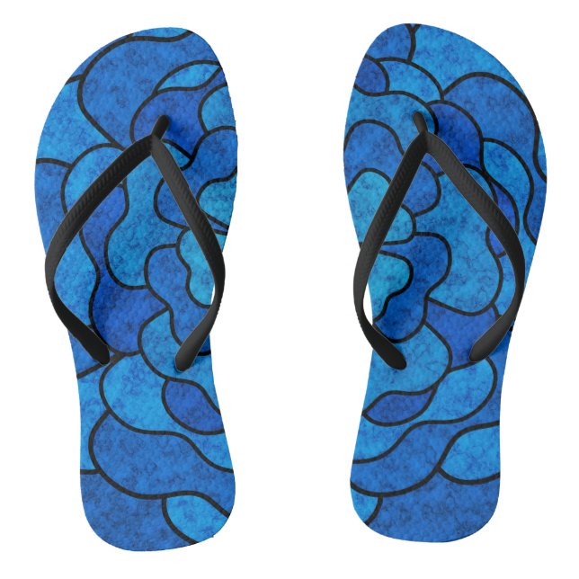 Seamless abstract floral flowers black navy colour flip flops (Footbed)