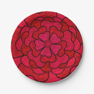 Seamless abstract floral flowers black red colour paper plate