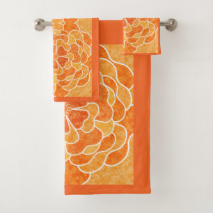 Seamless abstract floral flowers orange color ston bath towel set