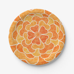 Seamless abstract floral flowers white orange colo paper plate