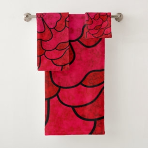 Seamless abstract floral flowers white red colour bath towel set