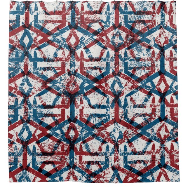 Seamless abstract geometric pattern in flat red bl shower curtain (Front)