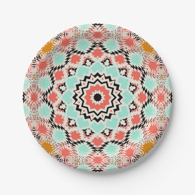 Seamless abstract geometrical round circle mandala paper plate (Front)