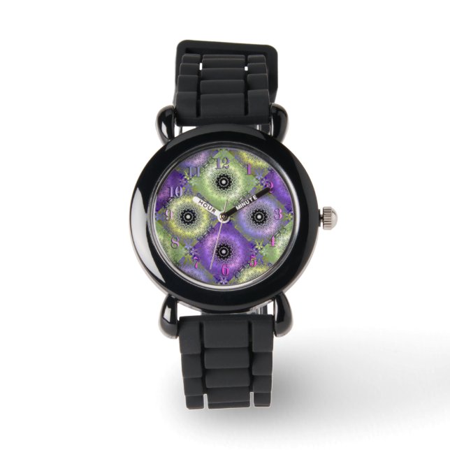 Seamless abstract gradient green purple violet cir watch (Front)