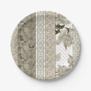 Seamless abstract lace retro vintage beige roses f paper plate