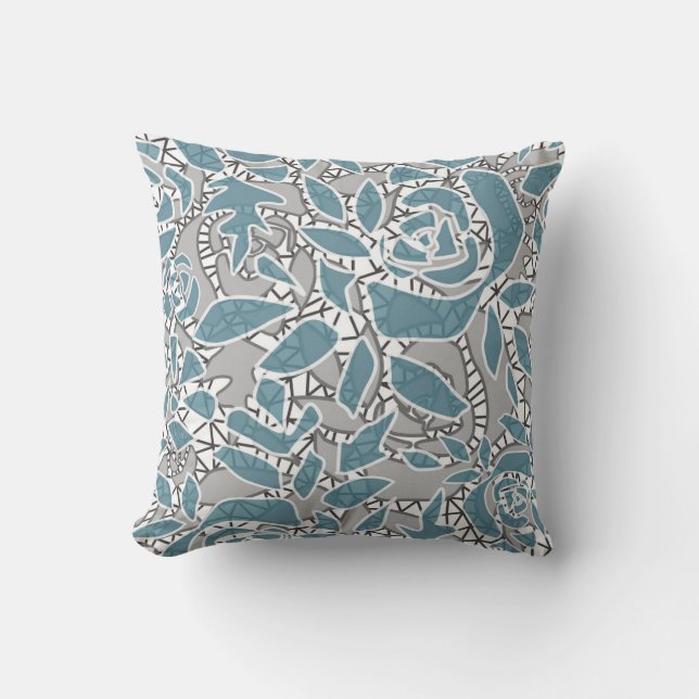 Seamless abstract lace romantic retro vintage blue cushion (Front)