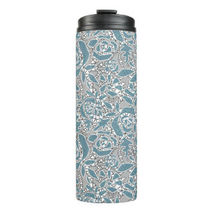 Seamless abstract lace romantic retro vintage blue thermal tumbler
