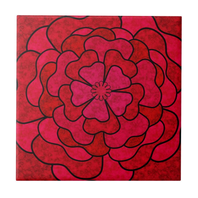 Seamless abstract modern blooming red flowers flor tile (Front)