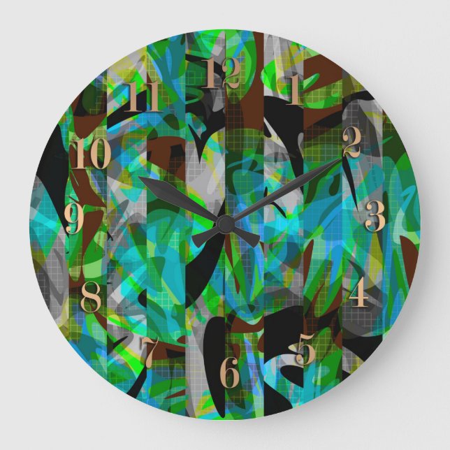 Seamless abstract modern brush stroke multicolor d large clock (Front)