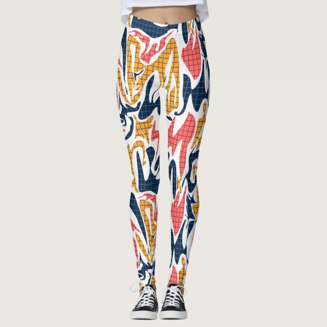 Seamless abstract modern brush stroke multicolor d leggings (Front)