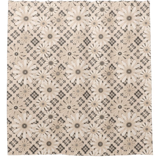 Seamless abstract modern chequered plaid floral be shower curtain (Front)