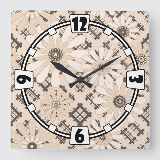 Seamless abstract modern chequered plaid floral be square wall clock (Front)