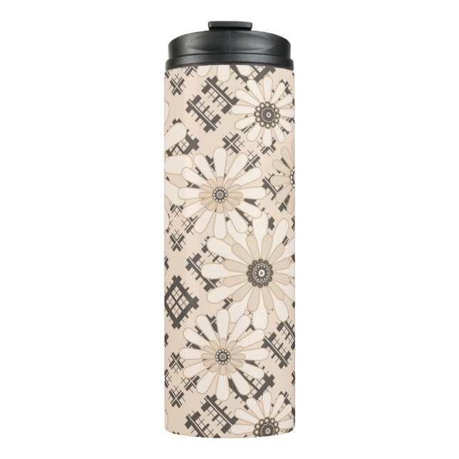 Seamless abstract modern chequered plaid floral be thermal tumbler (Front)