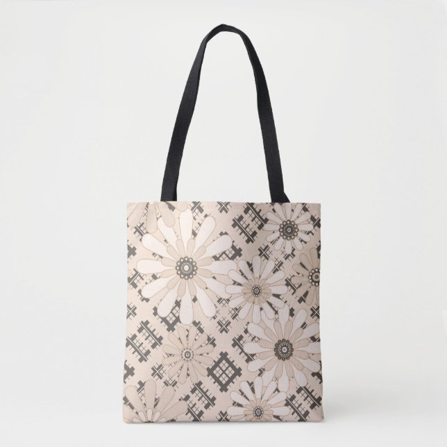 Seamless abstract modern chequered plaid floral be tote bag (Front)