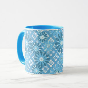 Seamless abstract modern chequered plaid floral bl mug