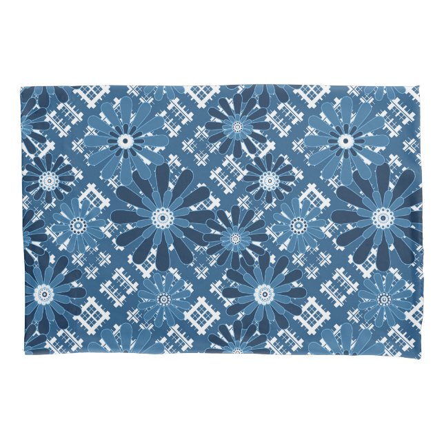 Seamless abstract modern chequered plaid floral bl pillowcase (Front)