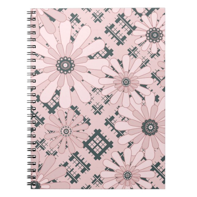 Seamless abstract modern chequered plaid floral  notebook (Front)