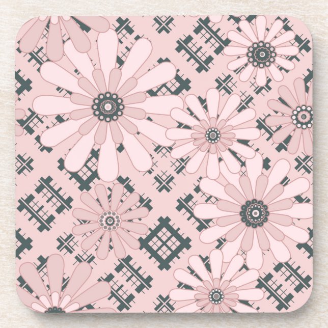 Seamless abstract modern chequered plaid floral pi coaster (Front)