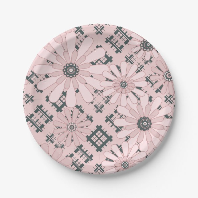 Seamless abstract modern chequered plaid floral pi paper plate (Front)