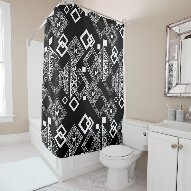 Seamless abstract modern ornamental decor pattern shower curtain (In Situ)