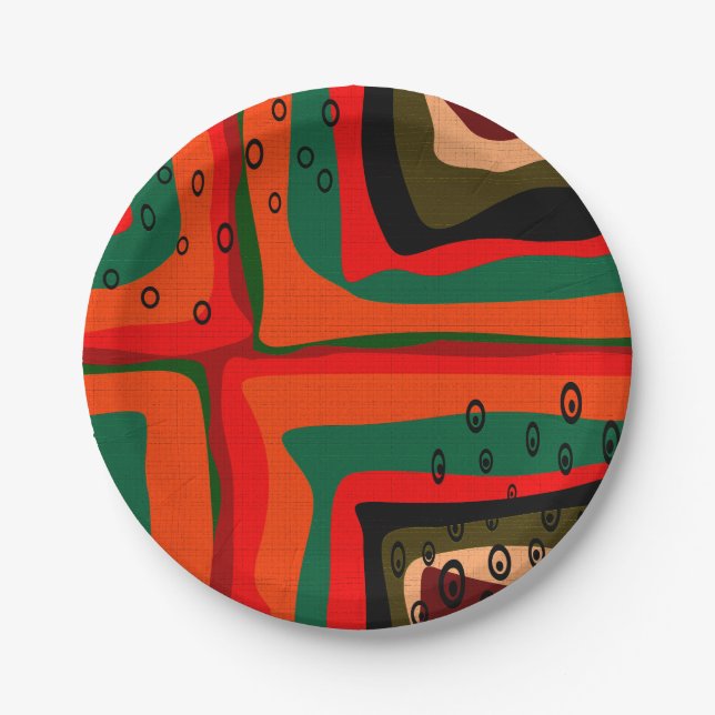 Seamless abstract modern retro colours pattern ora paper plate (Front)