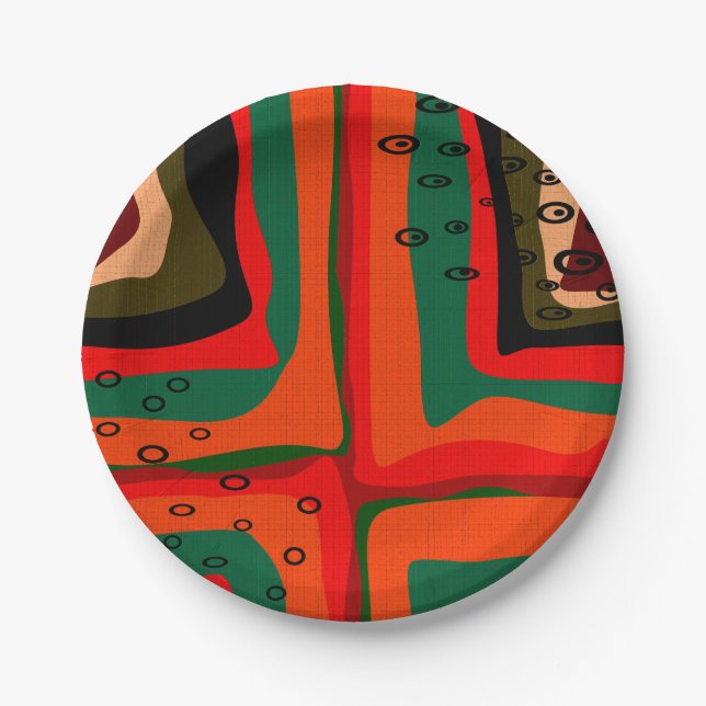 Seamless abstract modern retro colours pattern ora paper plate (Front)