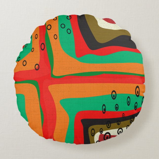 Seamless abstract modern retro colours pattern ora round cushion (Front)