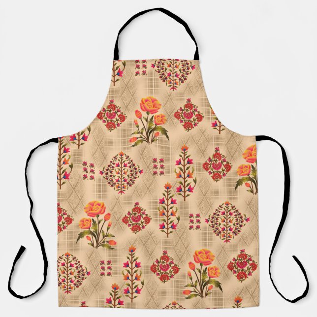 Seamless abstract mughal floral pattern apron (Front)