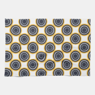 Seamless Abstract Navy Blue, Grey,Yellow Circles Tea Towel
