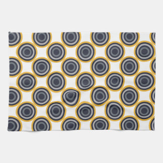Seamless Abstract Navy Blue, Grey,Yellow Circles Tea Towel