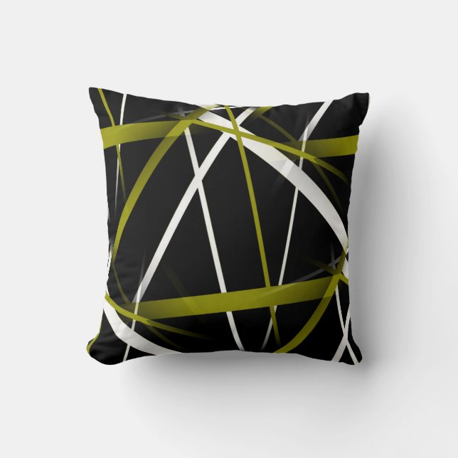 Seamless Abstract Olive  and White Lines On Black Cushion (Front)