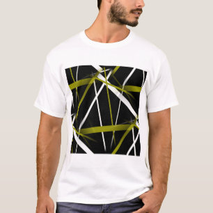 Seamless Abstract Olive and White Lines On Black T-Shirt