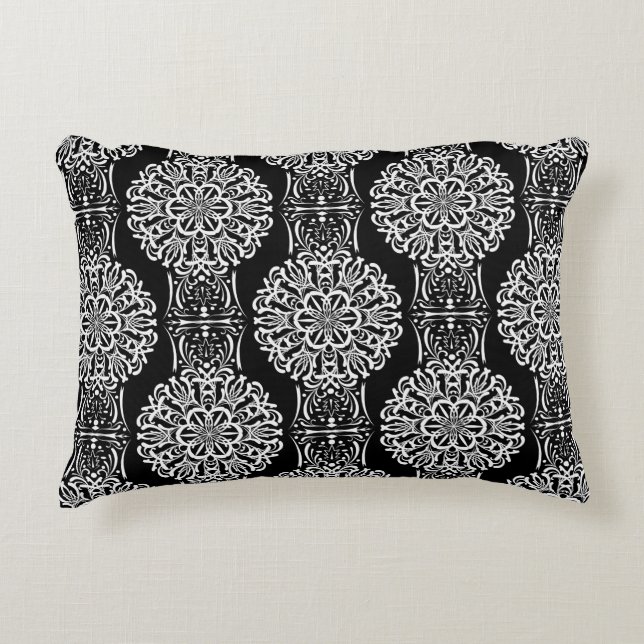 Seamless abstract ornamental decor modern black wh decorative cushion (Front)