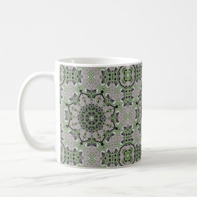 Seamless abstract ornamental grey green black deco coffee mug (Left)