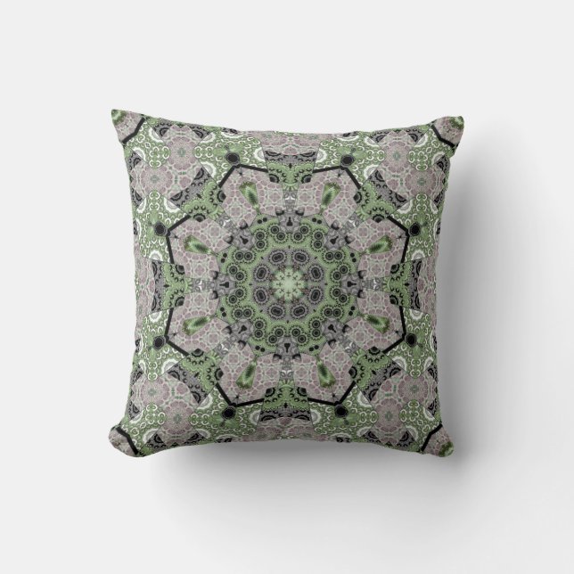 Seamless abstract ornamental grey green black deco cushion (Front)