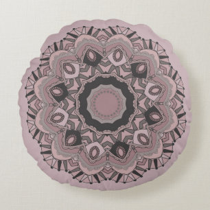 Seamless abstract ornamental pink blush black deco round cushion