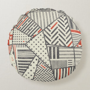 Seamless abstract patchwork in retro colours. Endl Round Cushion