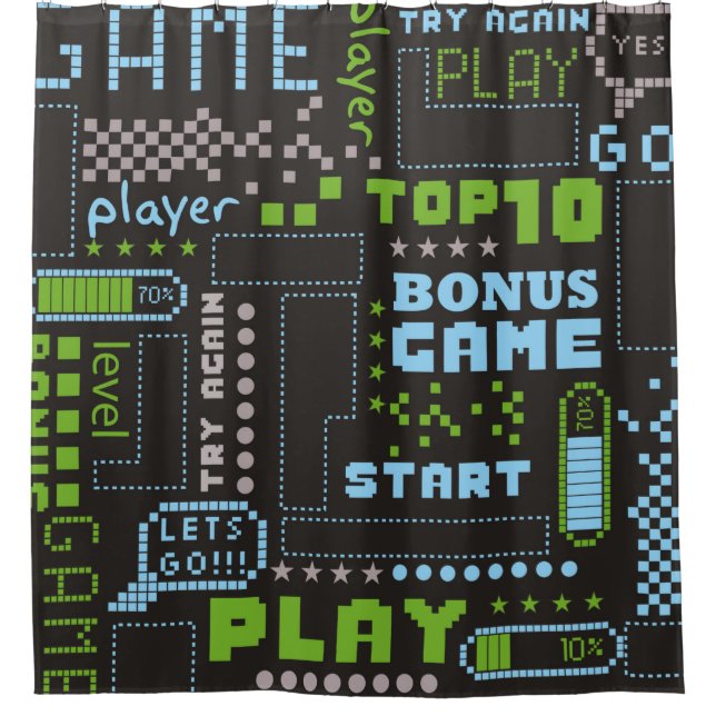 seamless abstract pattern in pixel game style. Wit Shower Curtain (Front)