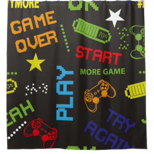 seamless abstract pattern in pixel game style. Wit Shower Curtain