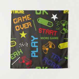 seamless abstract pattern in pixel game style. Wit Tapestry