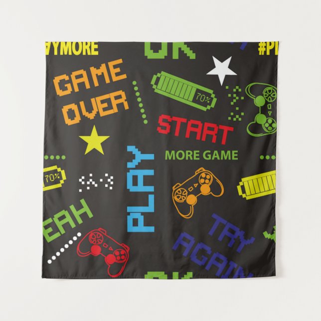 seamless abstract pattern in pixel game style. Wit Tapestry (Front)