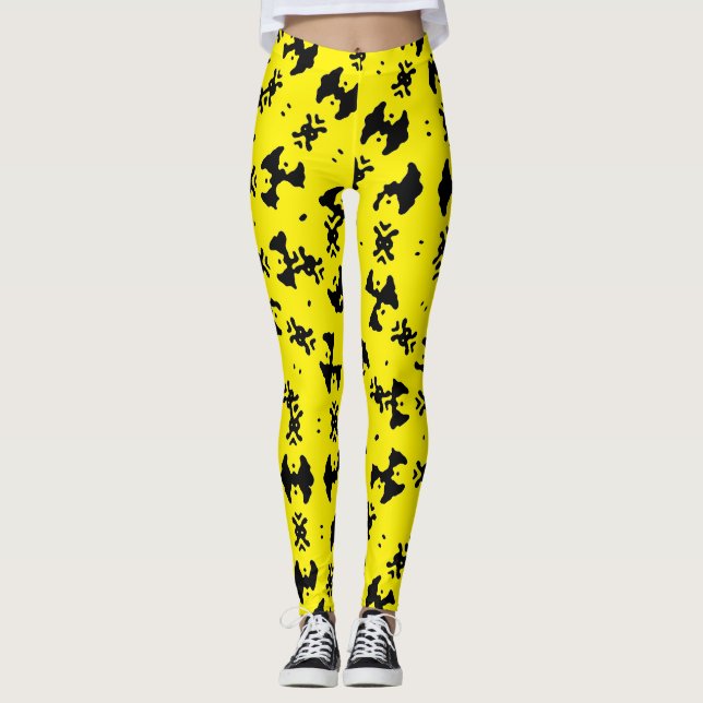 Seamless Abstract Pattern on Yellow Background Leggings (Front)