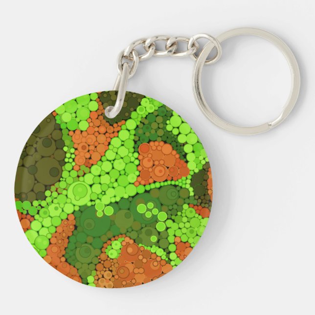 Seamless abstract pointillism dots circles green b key ring (Back)
