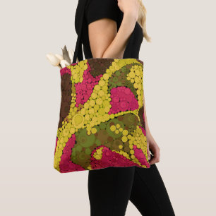 Seamless abstract pointillism dots circles yellow tote bag